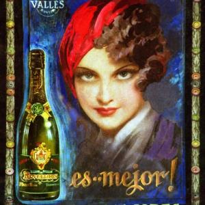 Rovellats Cava advertising poster of woman with red cap from the beginning of the 20th century