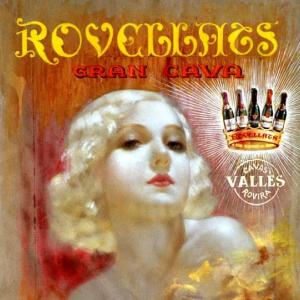 Póster publicitario mujer rubia de Cava Rovellats, inicios del S. XX